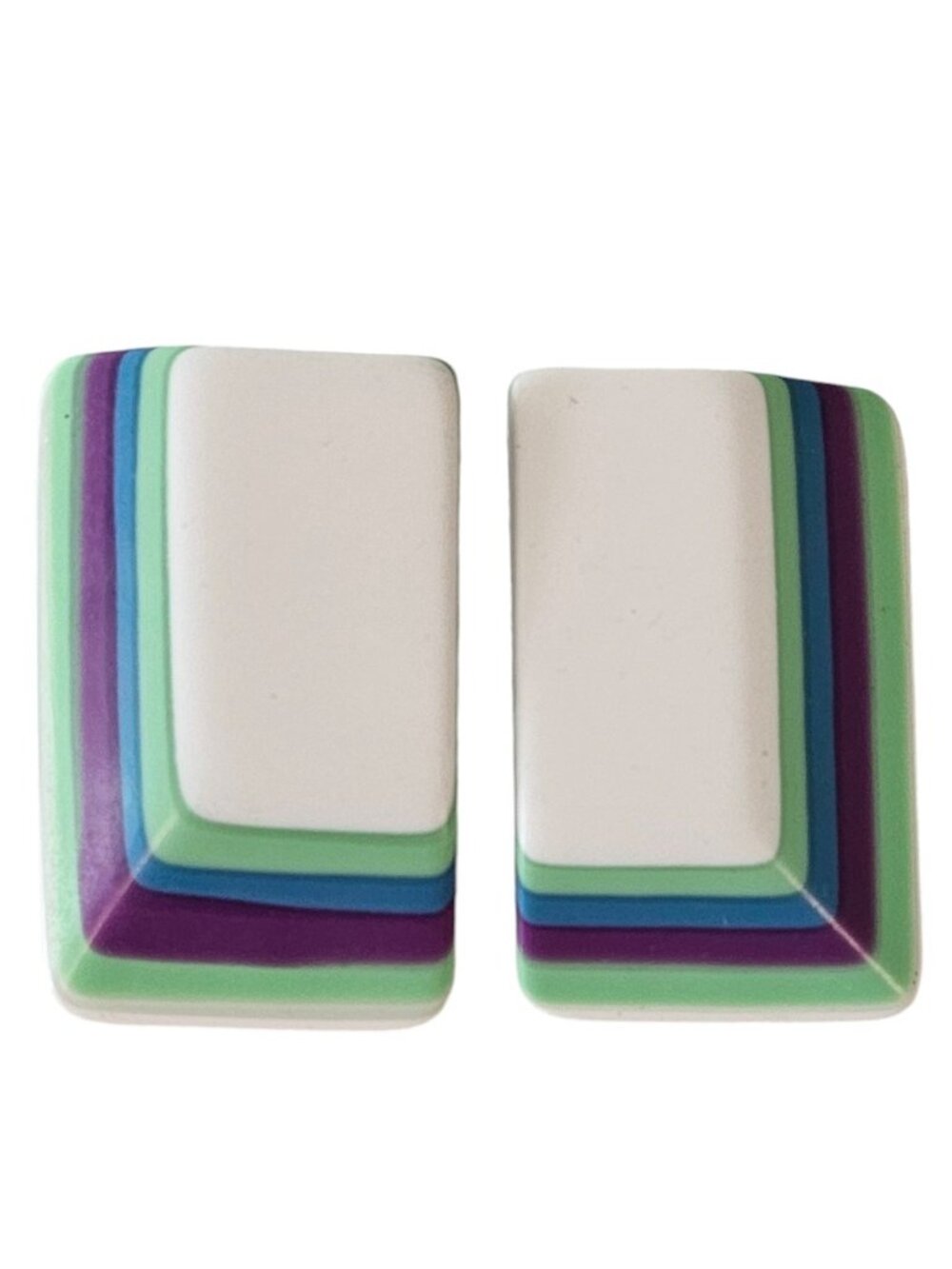 Purple Blue Green Layered Resin Square Post Earrings L421